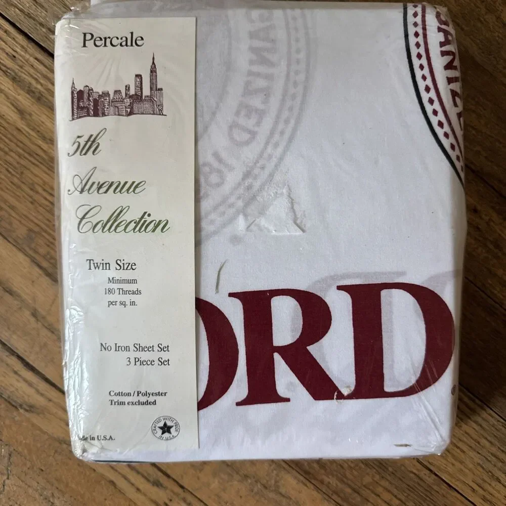 Fordham University Twin Size Sheet Set NOS made In USA Cotton Percale New